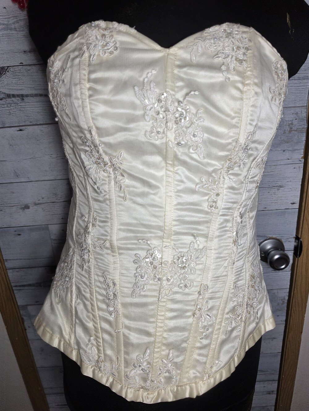 Vtg Ivory Strapless Embroidered Corset Top Bridal Retro Romantic Victorian